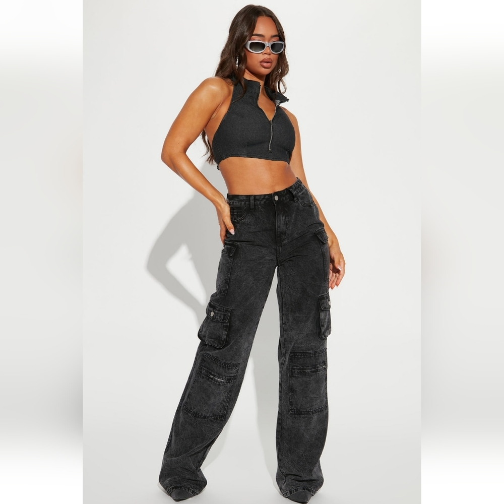 Tall womens acid wash cargo jeans
